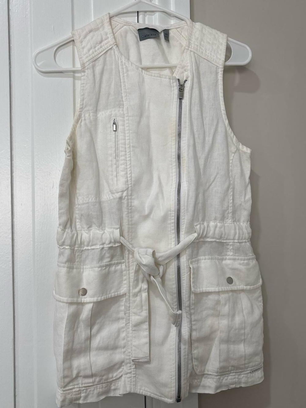 Athleta Ivory Zip-Front Utility Vest with Waist Tie
